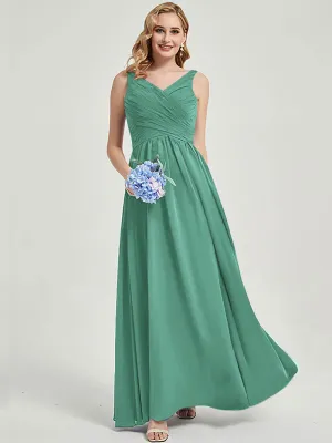 Eucalyptus Wide Straps Sleeveless V-Neck Pleated Bridesmaid Dress