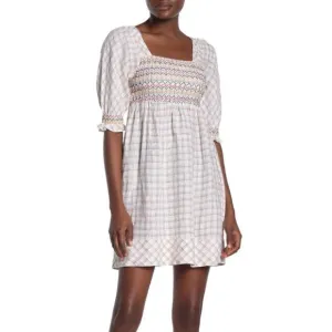 Faherty Women's Crispin Windowpane Smocked Lola Dress Size Large NWT