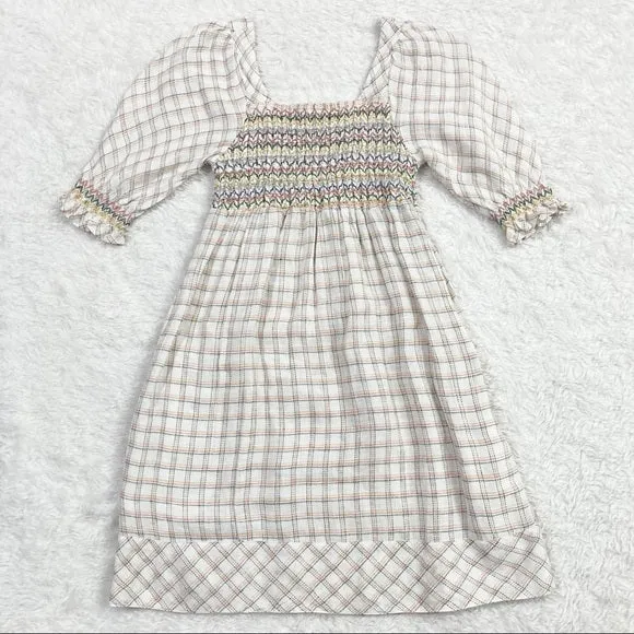 Faherty Women's Crispin Windowpane Smocked Lola Dress Size Large NWT