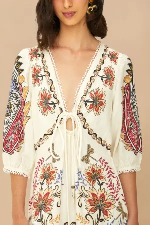 FARM RIO BOHO GLAM OFF-WHITE MAXI DRESS