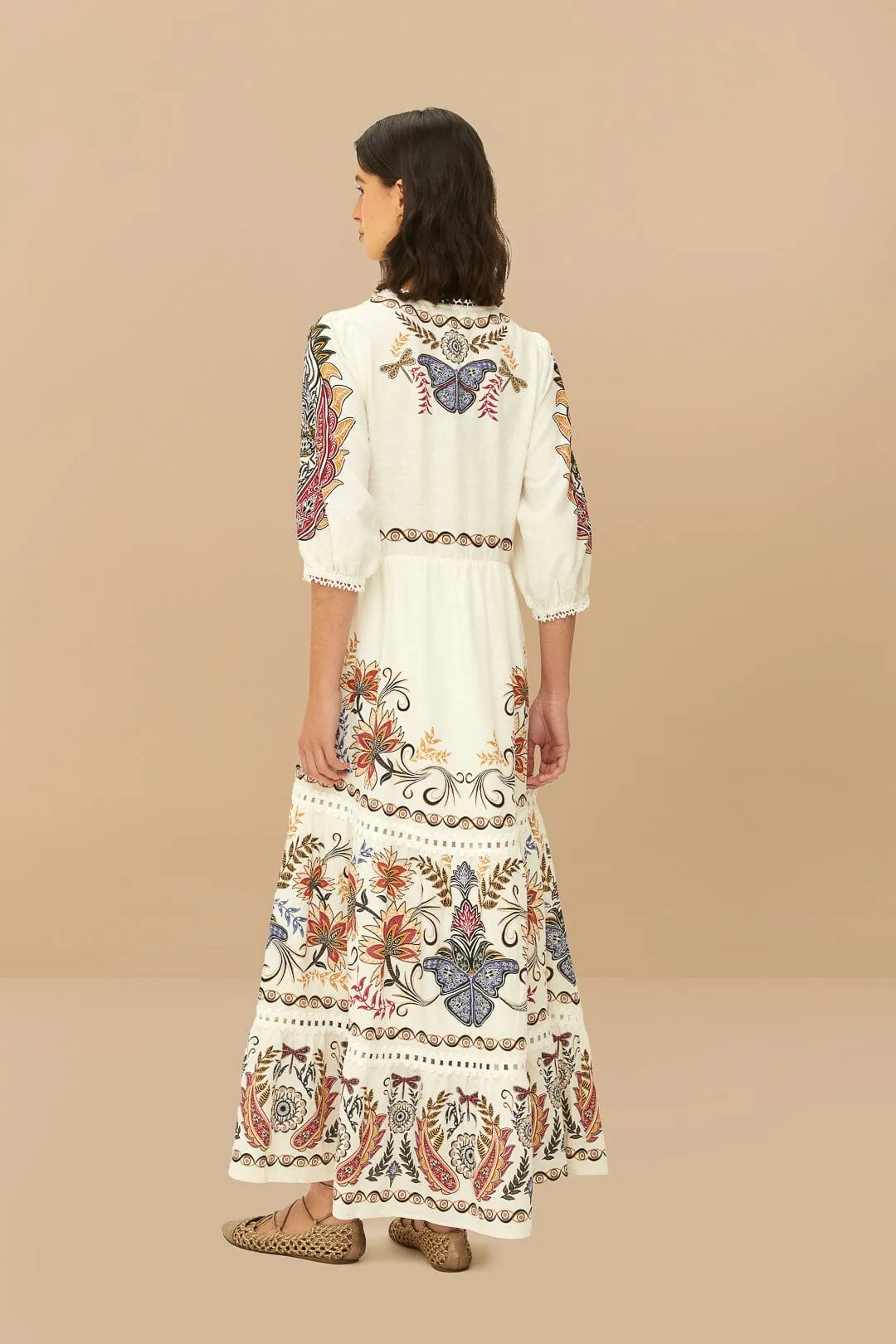 FARM RIO BOHO GLAM OFF-WHITE MAXI DRESS