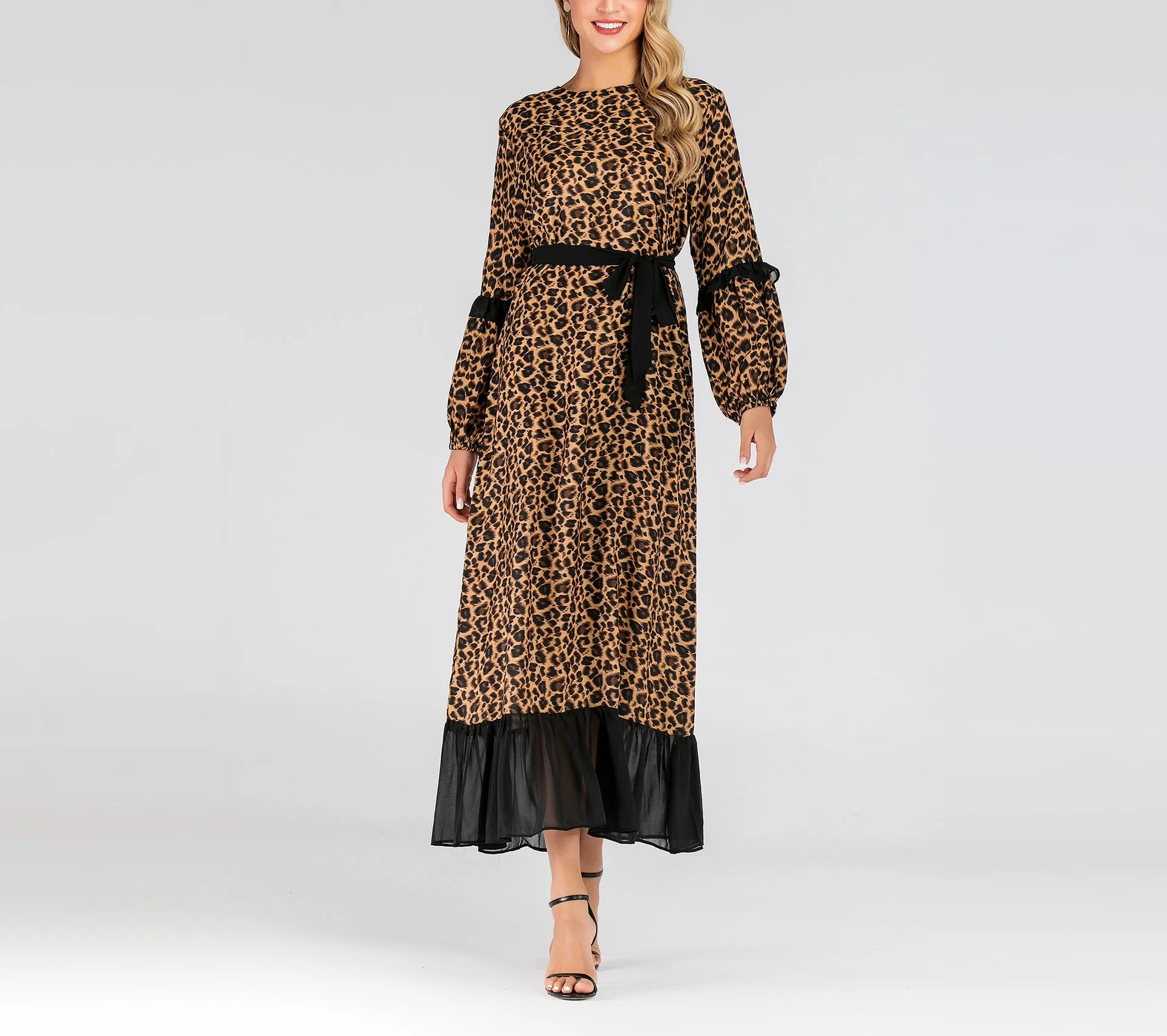 Fashion Leopard New Muslim Spinning Stitching Dress