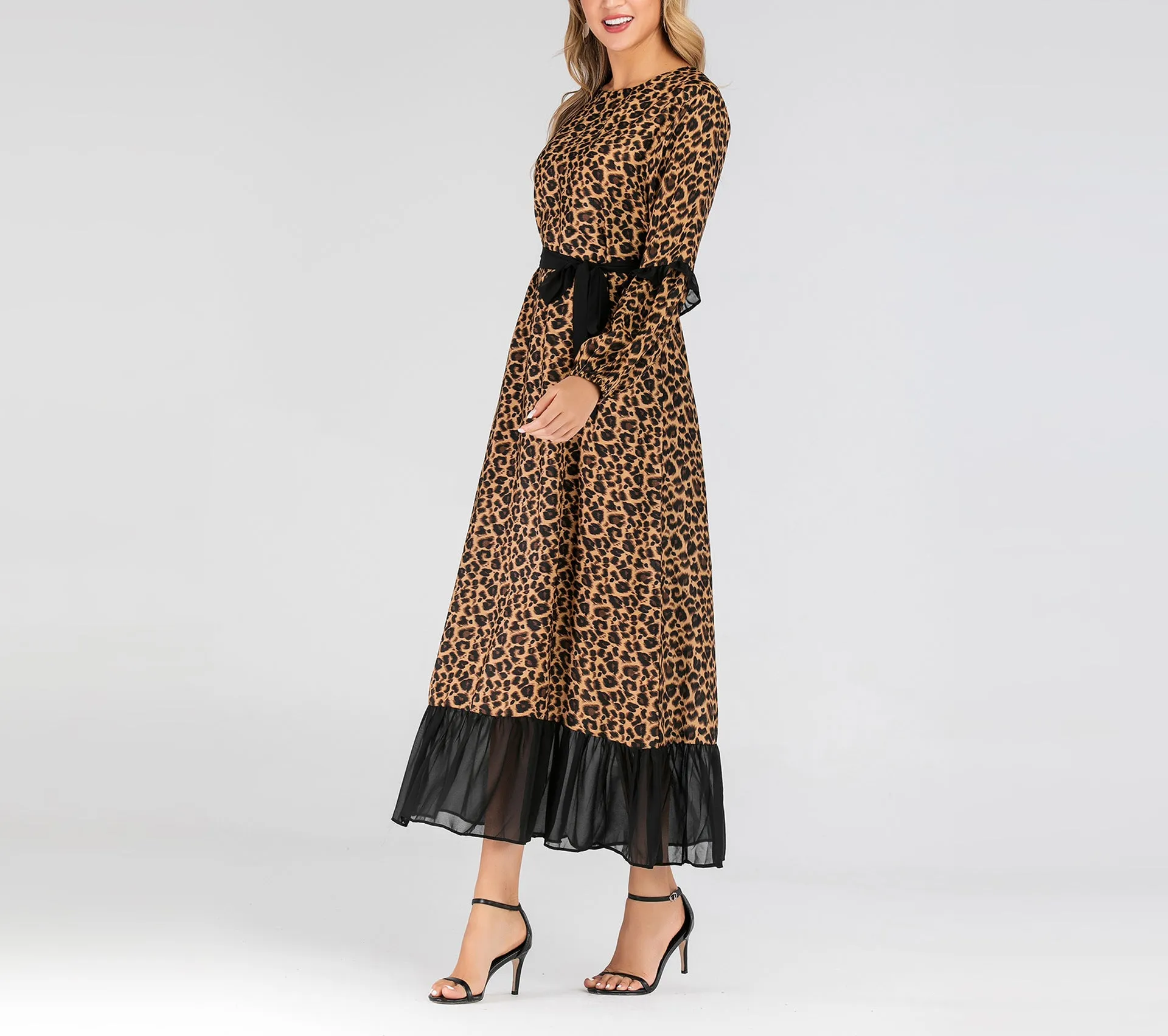 Fashion Leopard New Muslim Spinning Stitching Dress