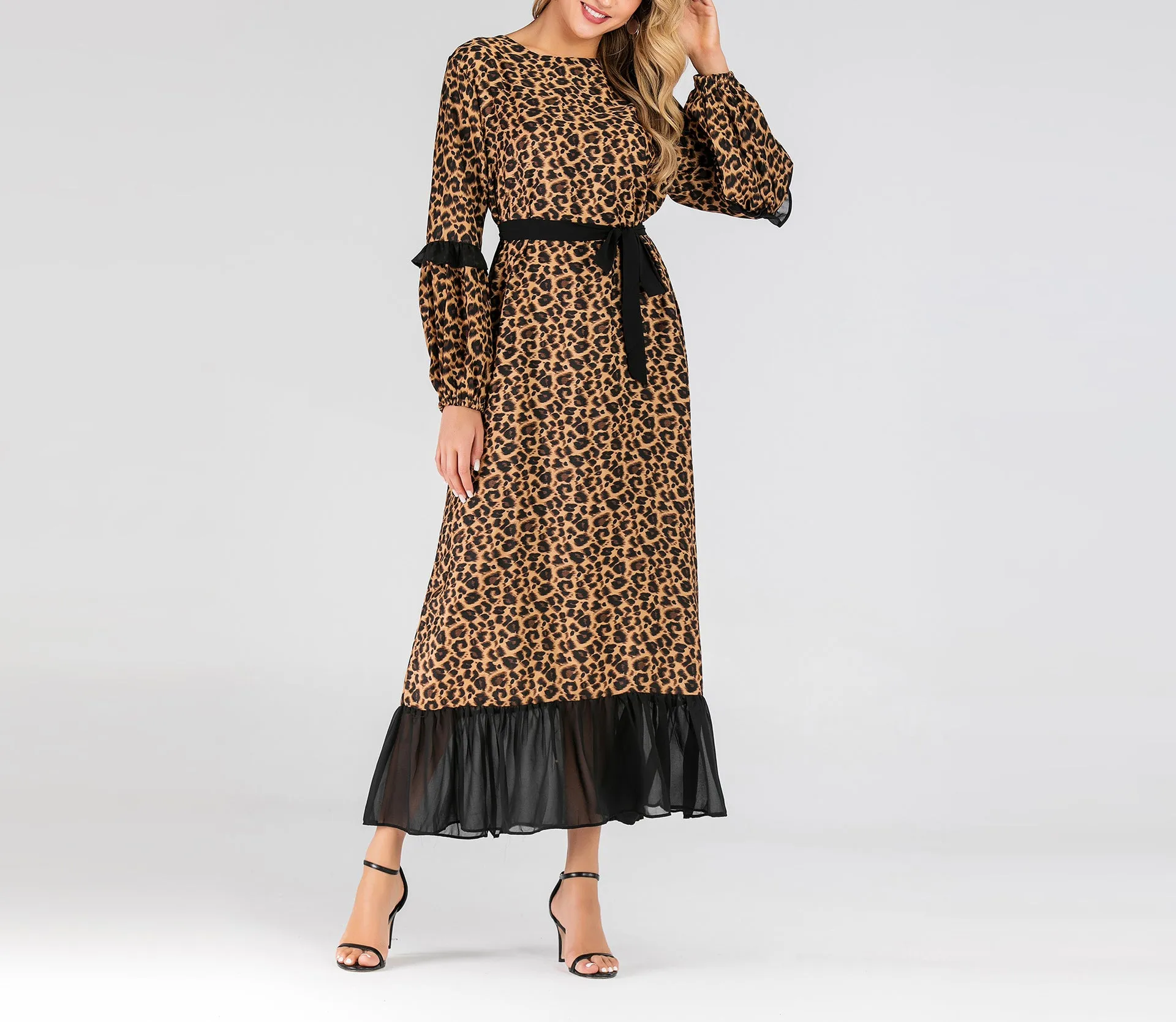 Fashion Leopard New Muslim Spinning Stitching Dress