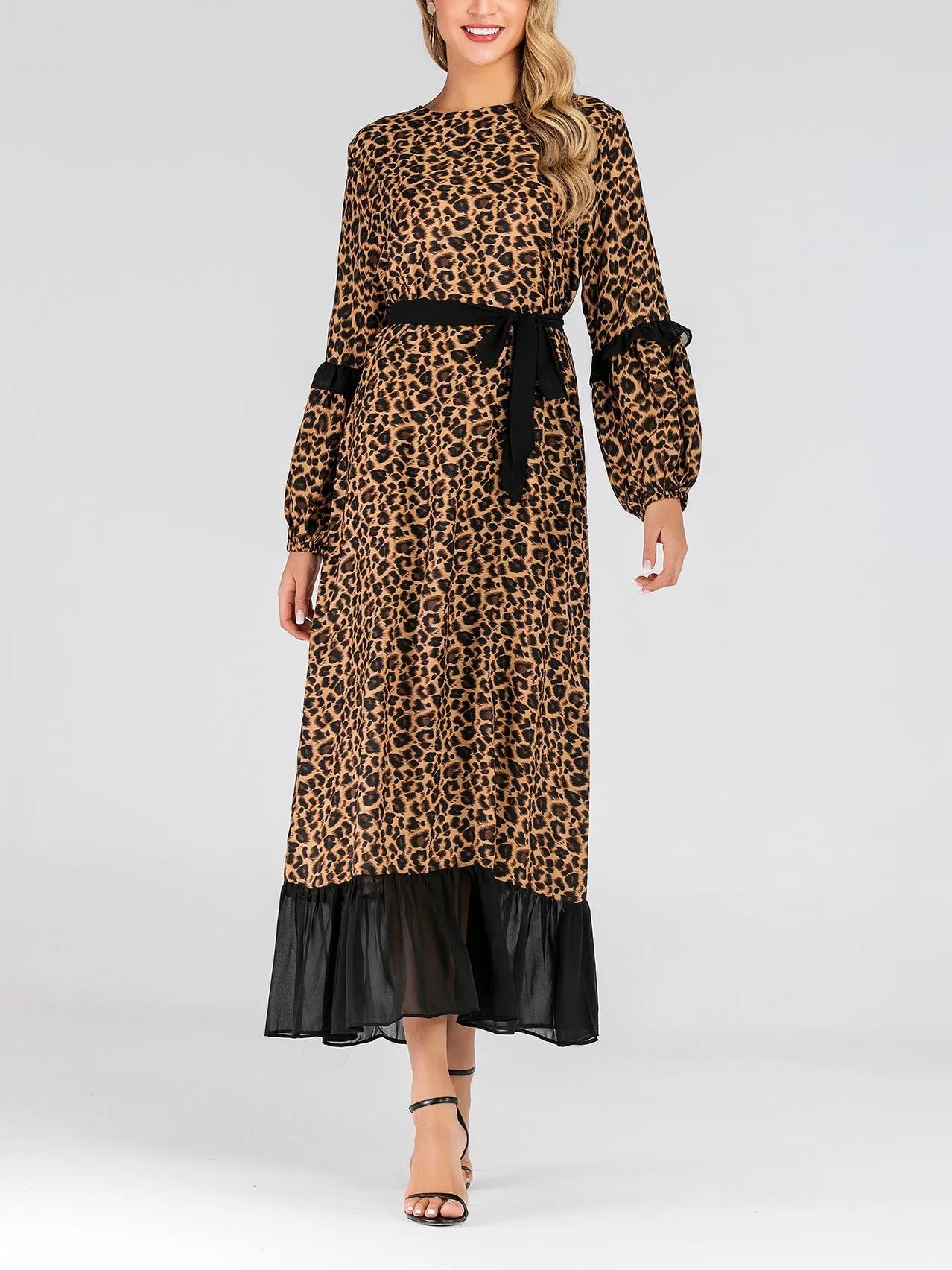 Fashion Leopard New Muslim Spinning Stitching Dress
