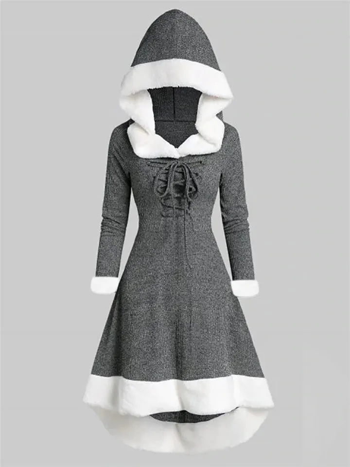 Fashion Warm Long Sleeve Hooded Dresses for Winter