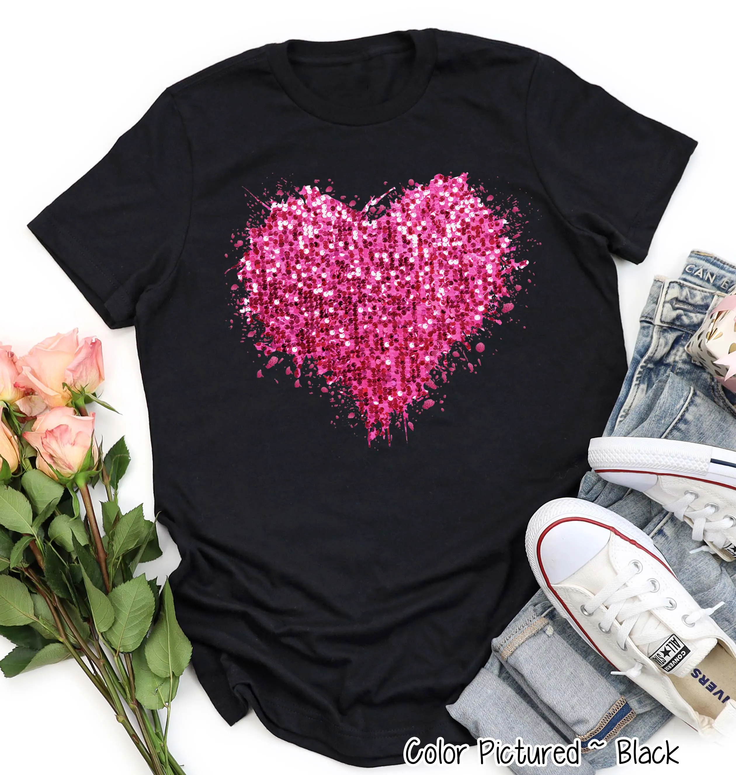 Faux Sequin Heart Valentine Tee or Sweatshirt