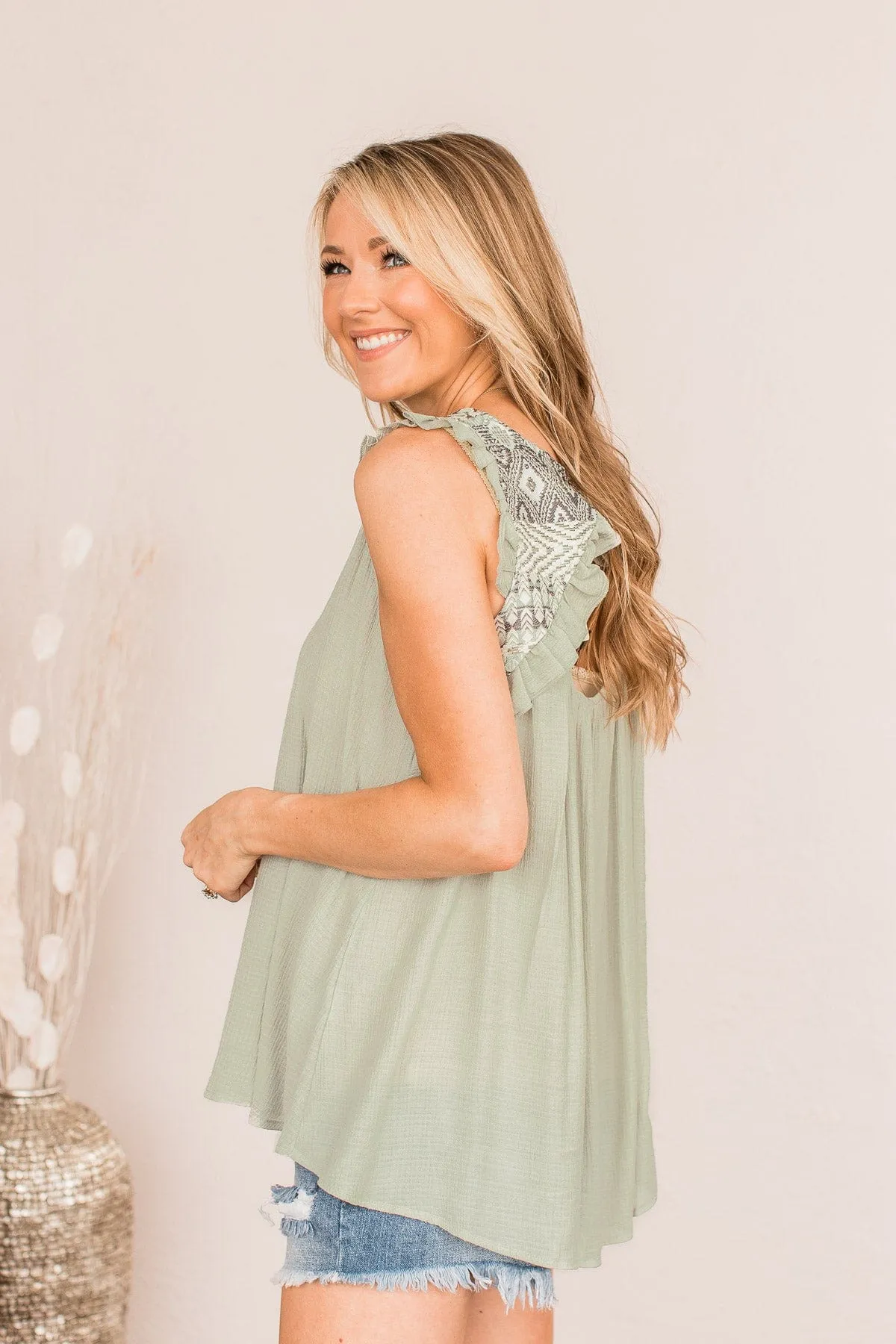 Fields Of Love Patterned Blouse- Light Sage