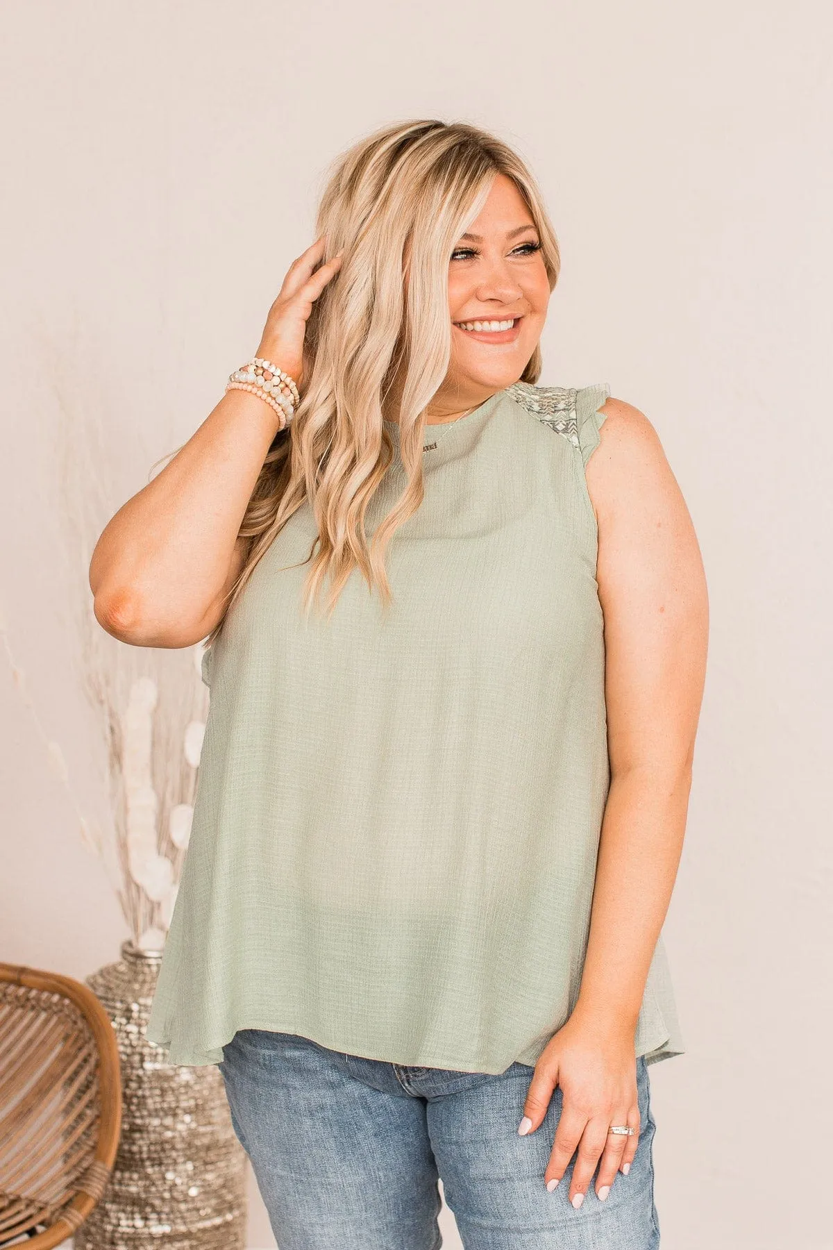 Fields Of Love Patterned Blouse- Light Sage