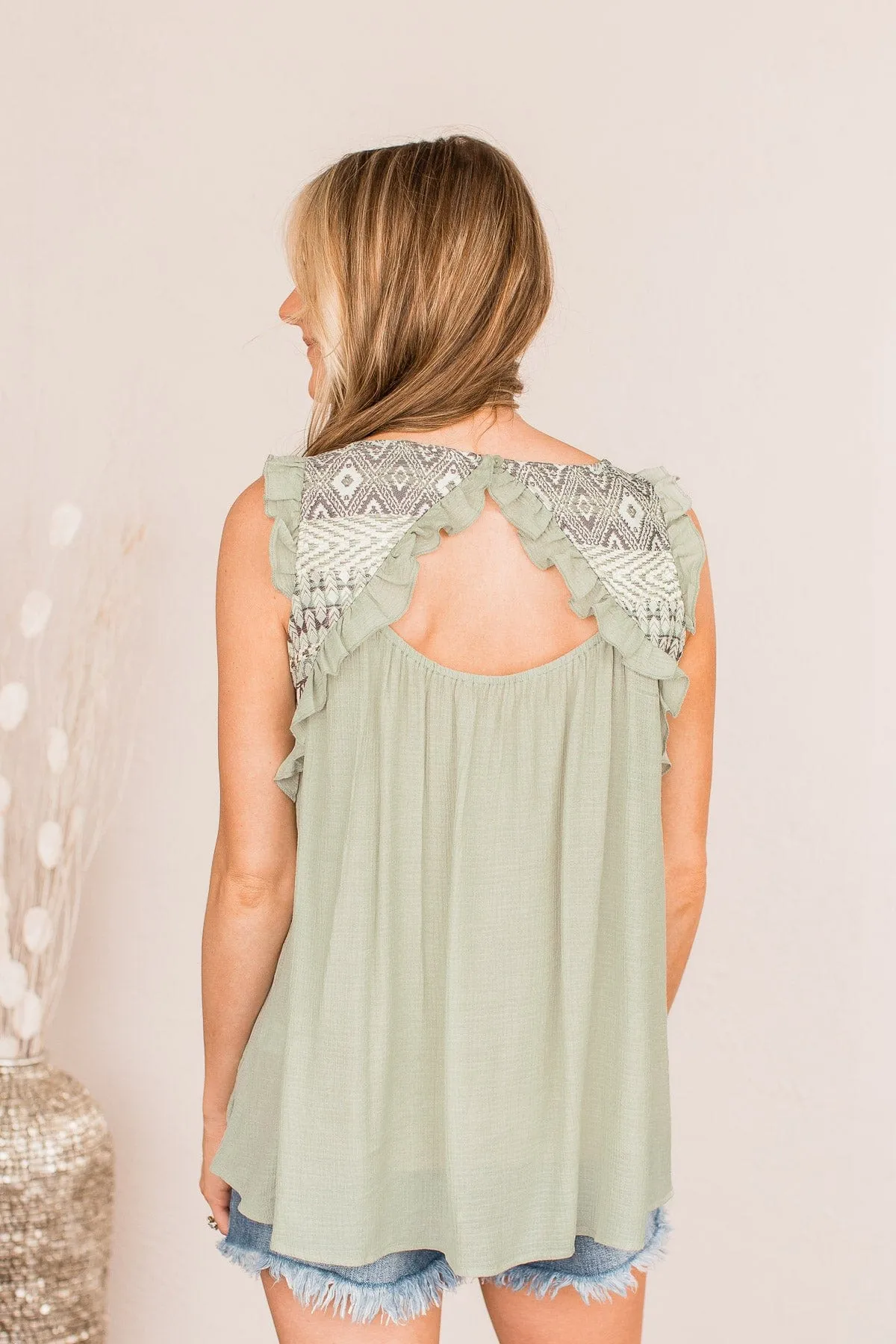 Fields Of Love Patterned Blouse- Light Sage