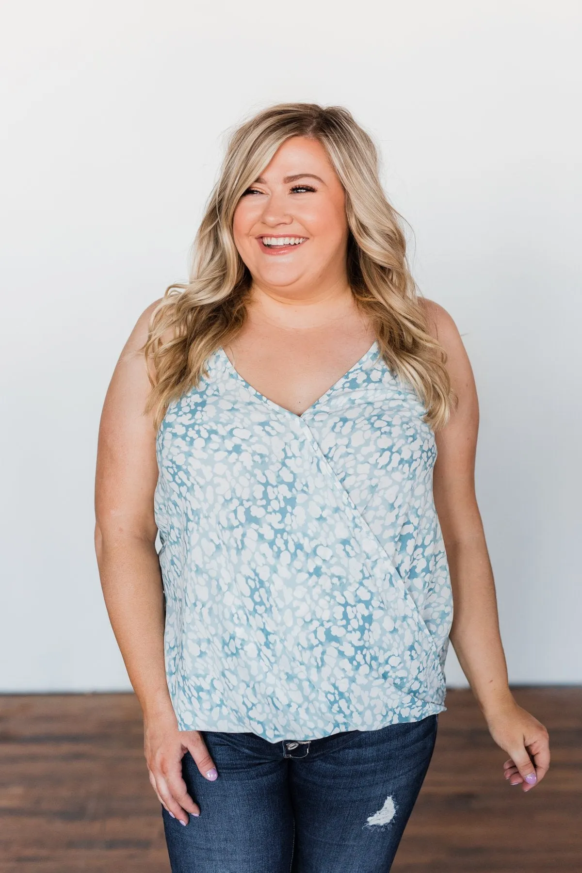 Find Your Purpose V-Neck Wrap Tank Top- Light Blue