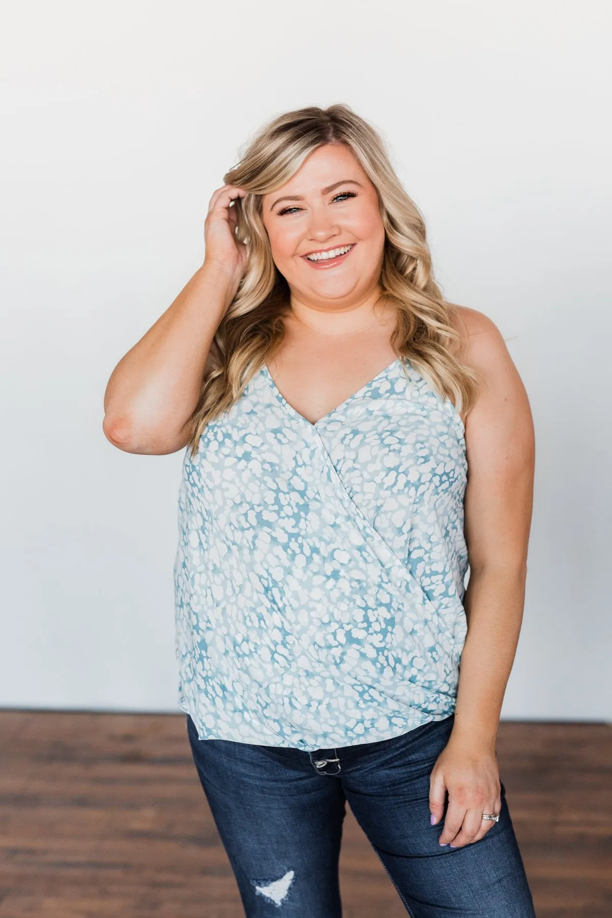 Find Your Purpose V-Neck Wrap Tank Top- Light Blue