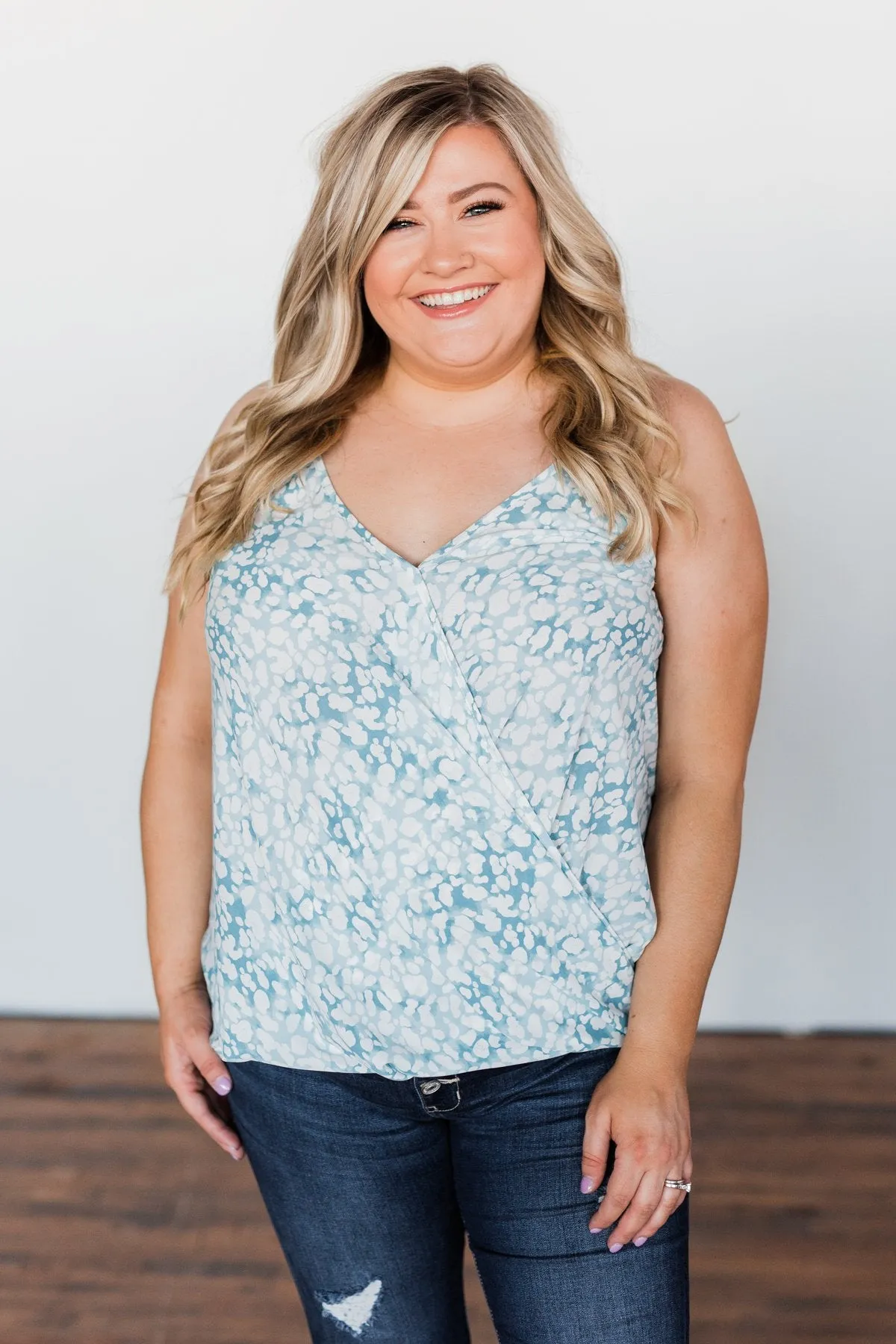 Find Your Purpose V-Neck Wrap Tank Top- Light Blue