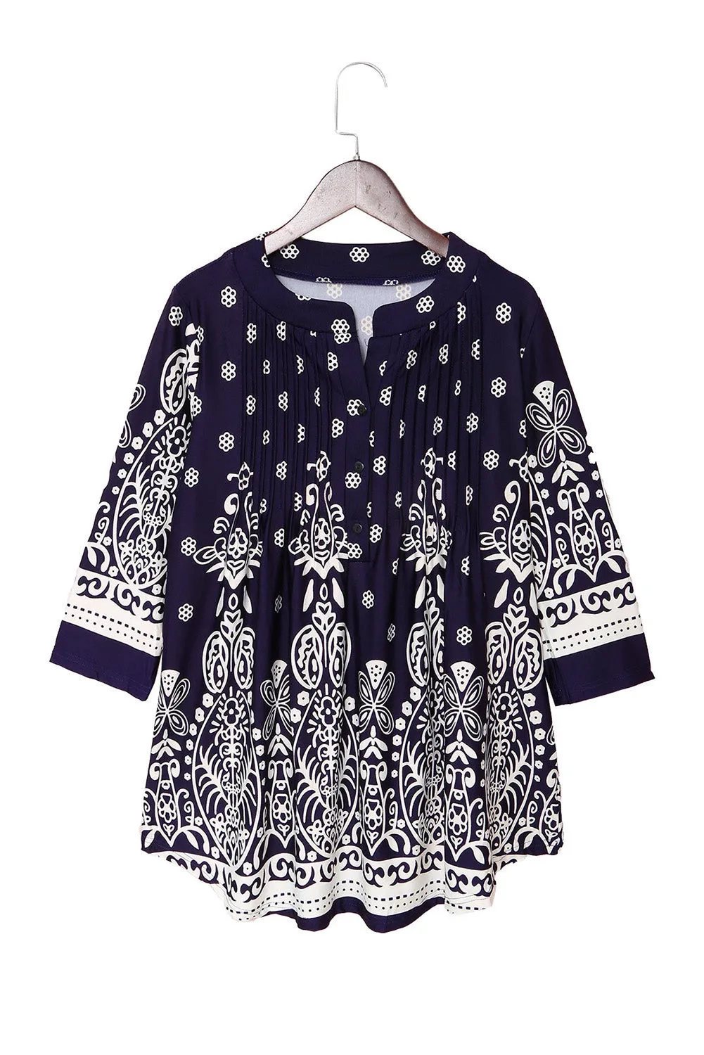Floral Notch Neck Pin-tuck Tunic