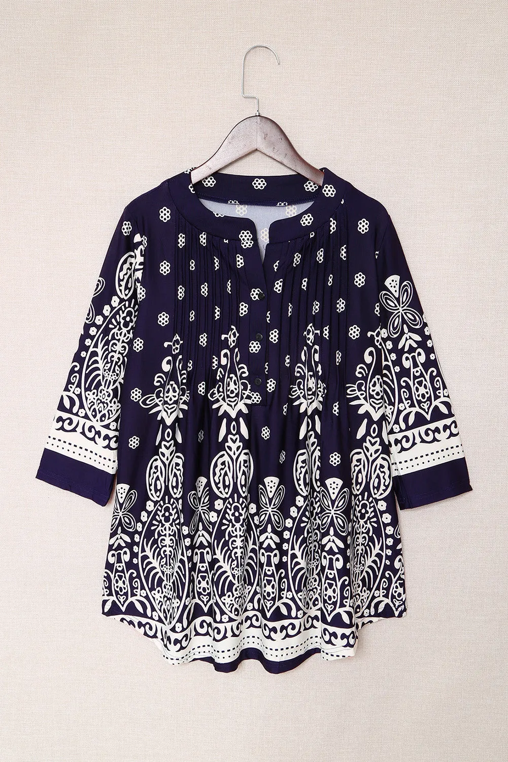 Floral Notch Neck Pin-tuck Tunic