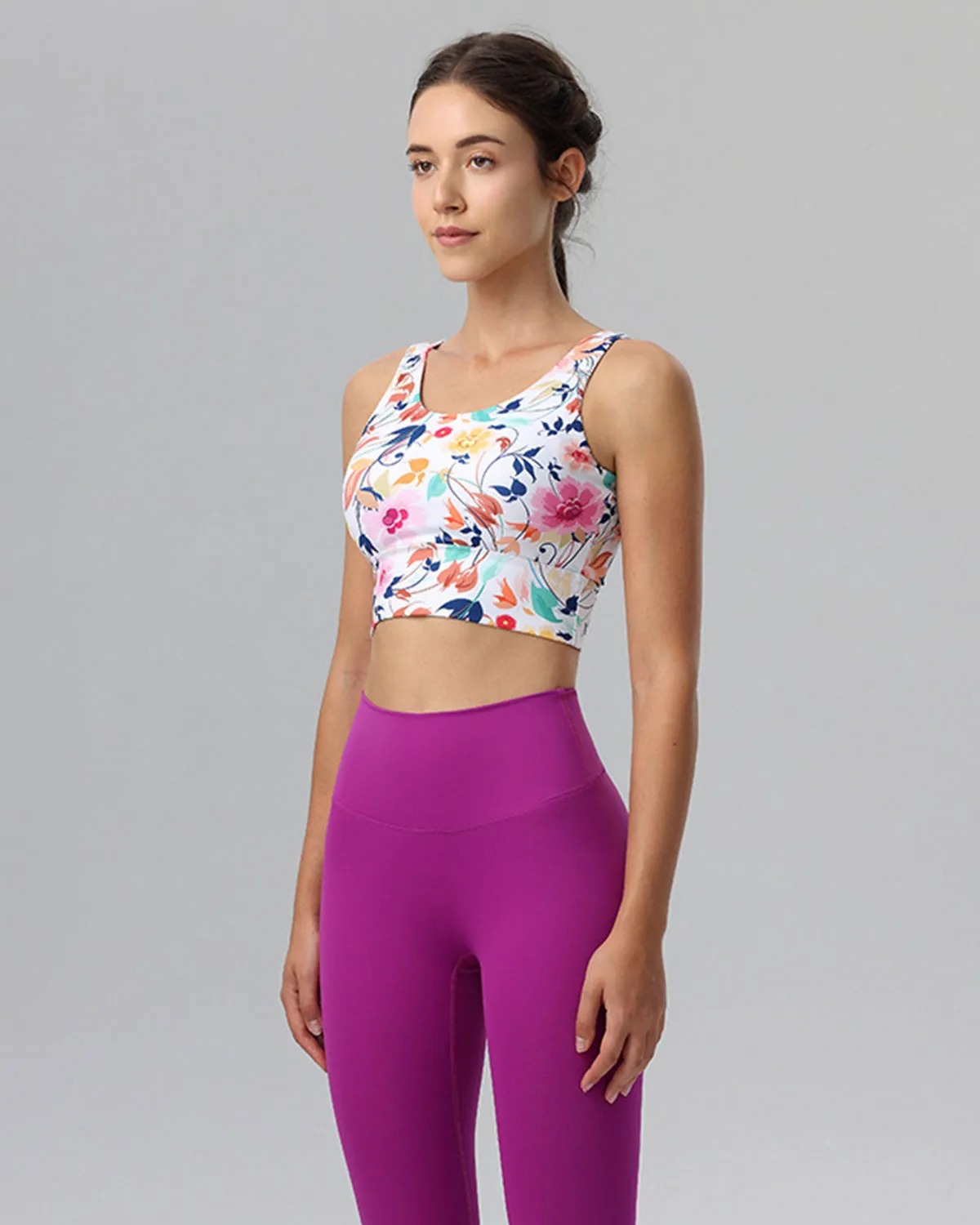 Floral V-shape Tank Top - Light Support