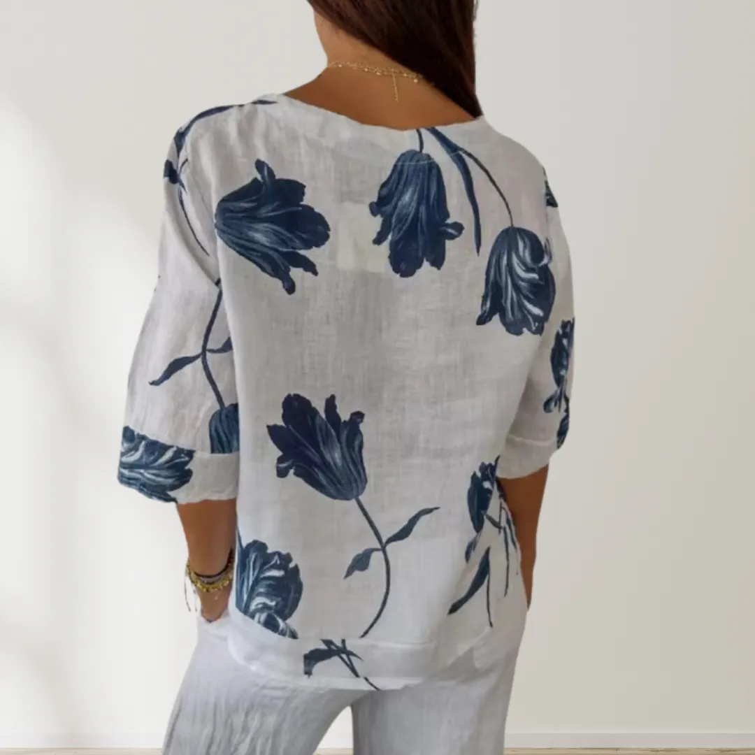 FRANNIE™ | Elegant Floral Button-Up Blouse
