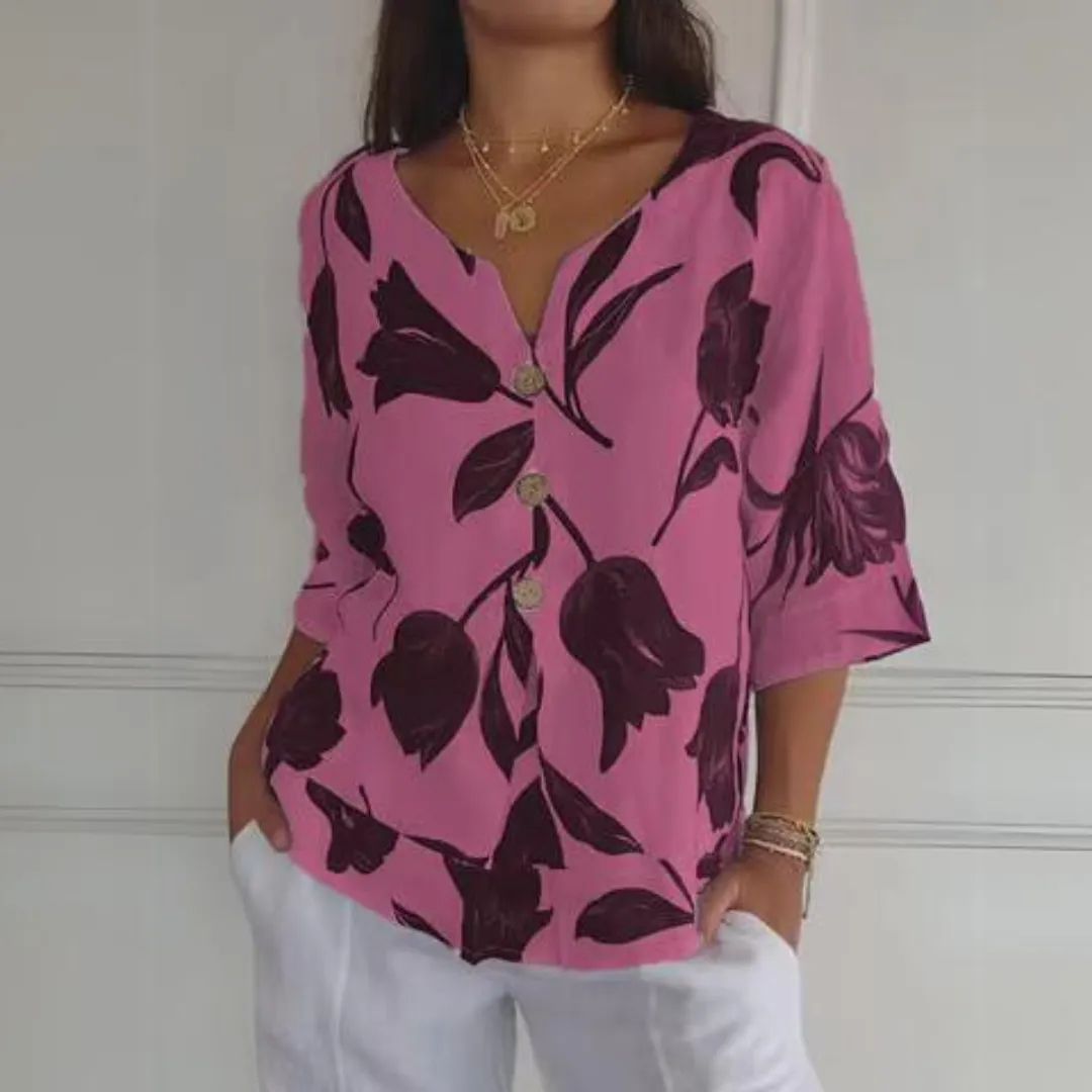 FRANNIE™ | Elegant Floral Button-Up Blouse