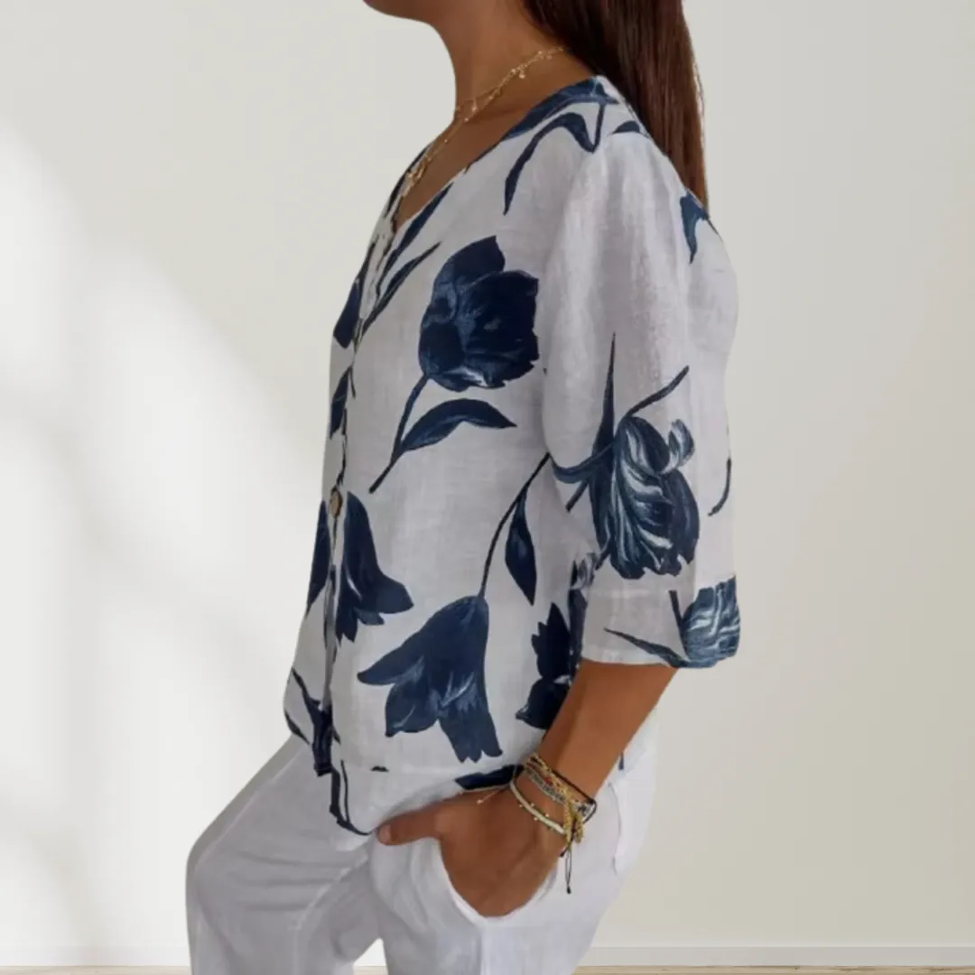 FRANNIE™ | Elegant Floral Button-Up Blouse