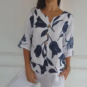 FRANNIE™ | Elegant Floral Button-Up Blouse
