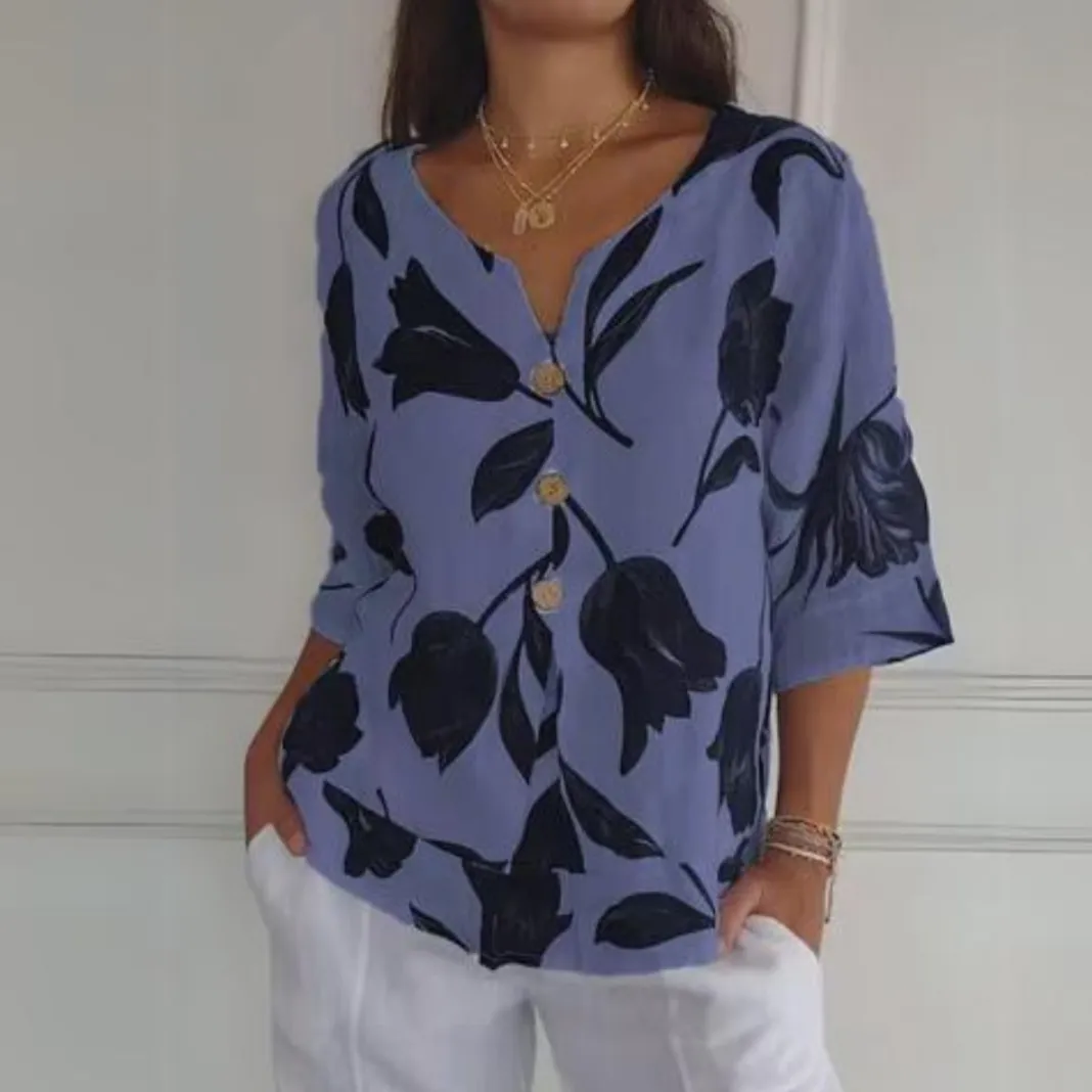 FRANNIE™ | Elegant Floral Button-Up Blouse