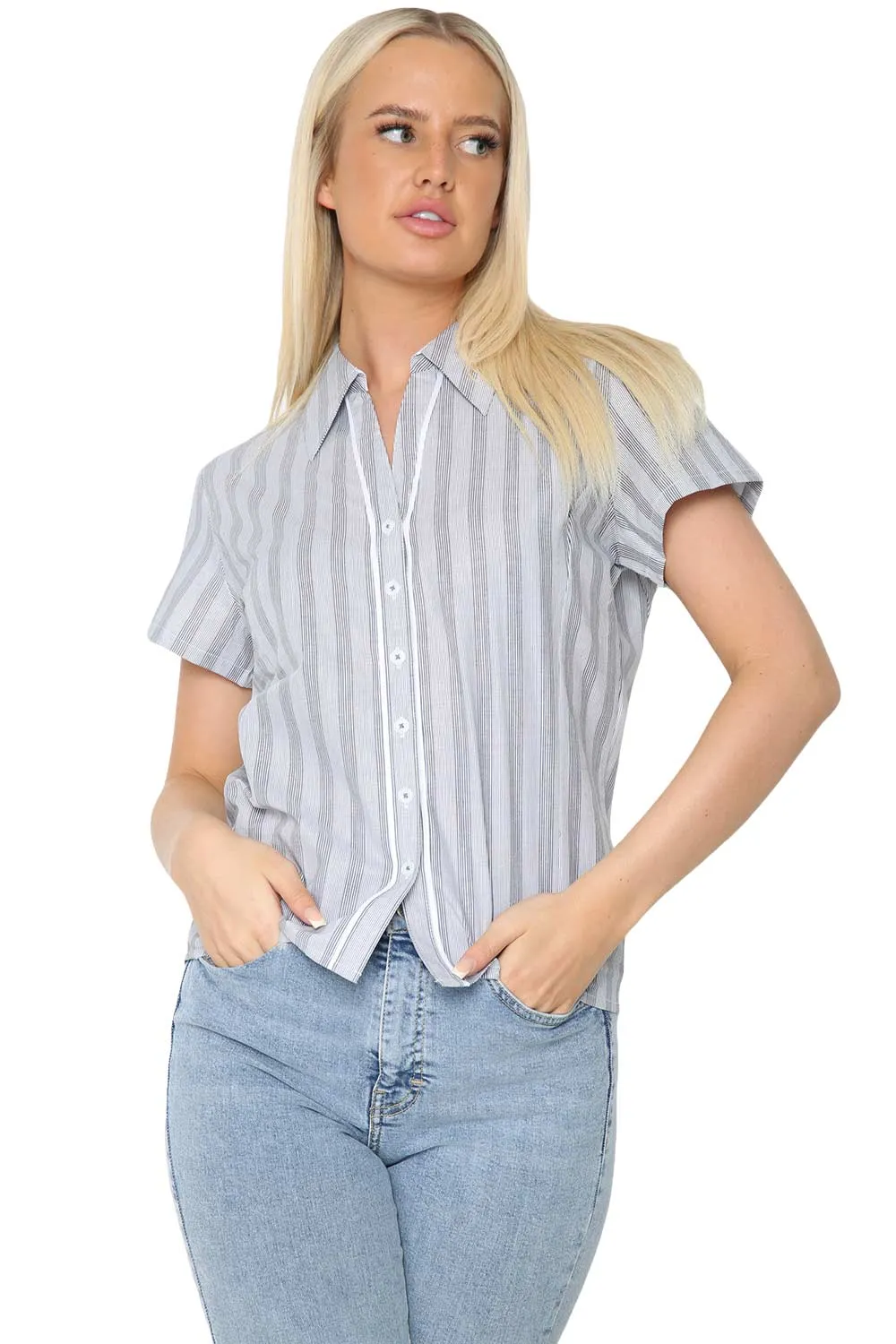 Front Button-Up Short Sleeve Shirt