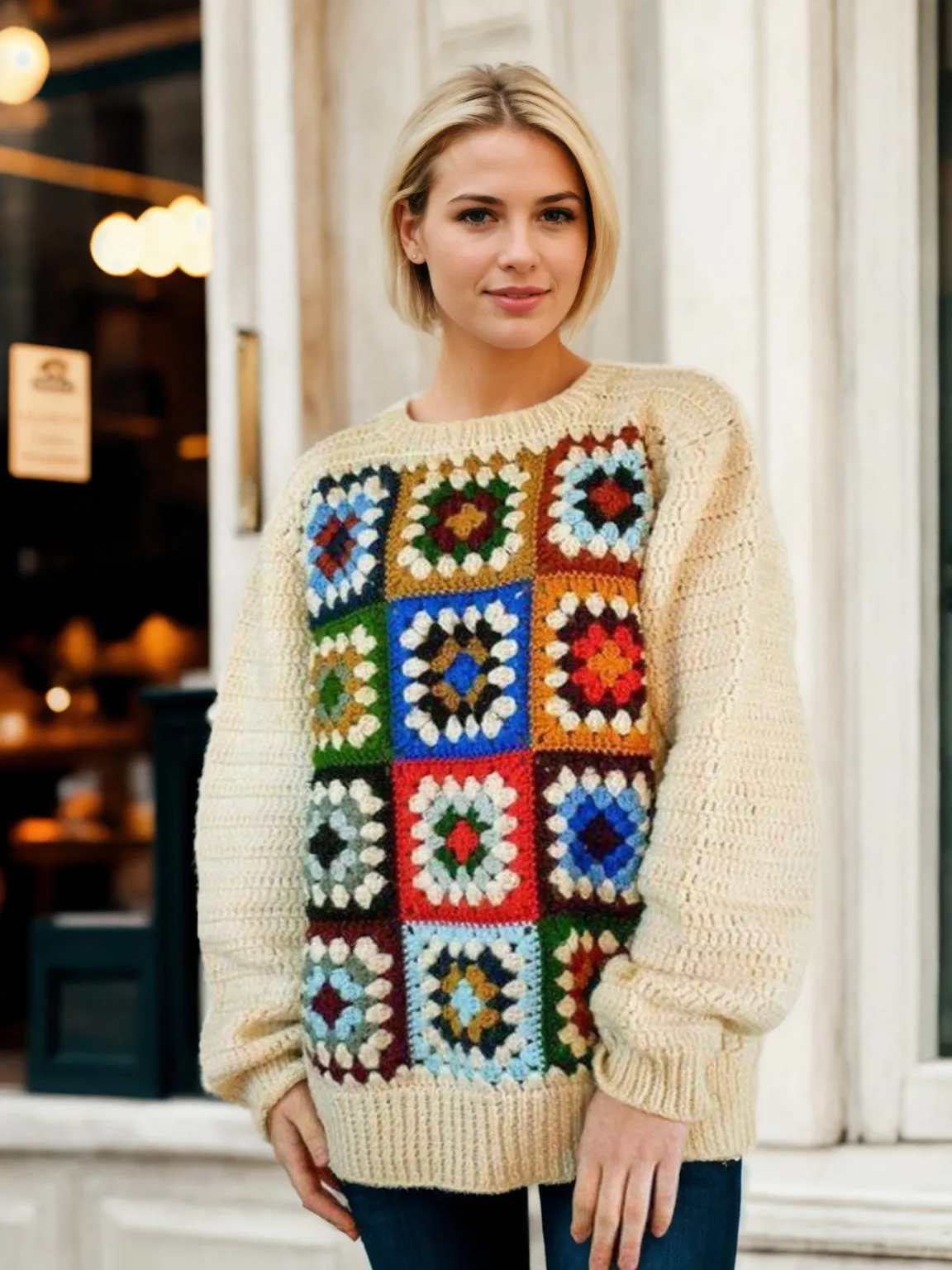 Front Panel Granny Square Sweater