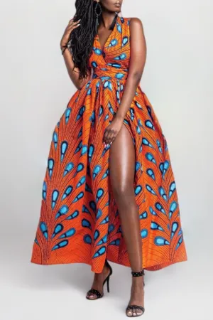 Geneva - Classic tangerine red backless dress with A-line neckline