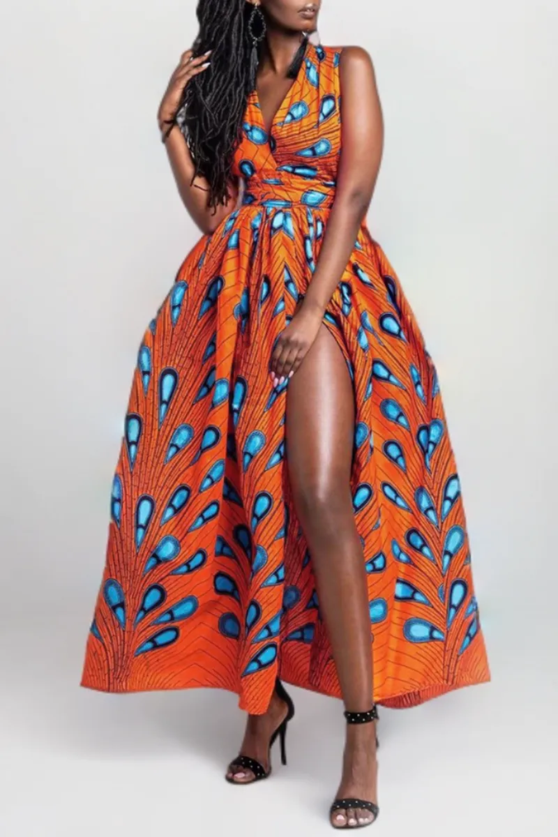 Geneva - Classic tangerine red backless dress with A-line neckline
