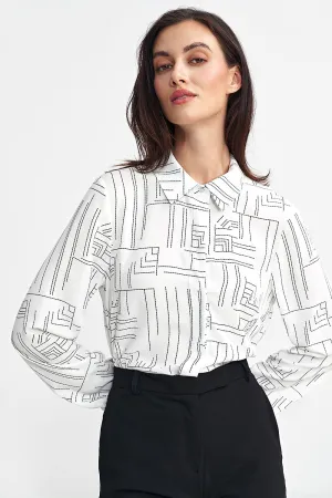 Geometric Pattern Buttoned Long-Sleeve Shirt