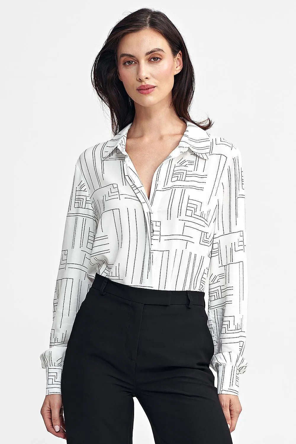 Geometric Pattern Buttoned Long-Sleeve Shirt