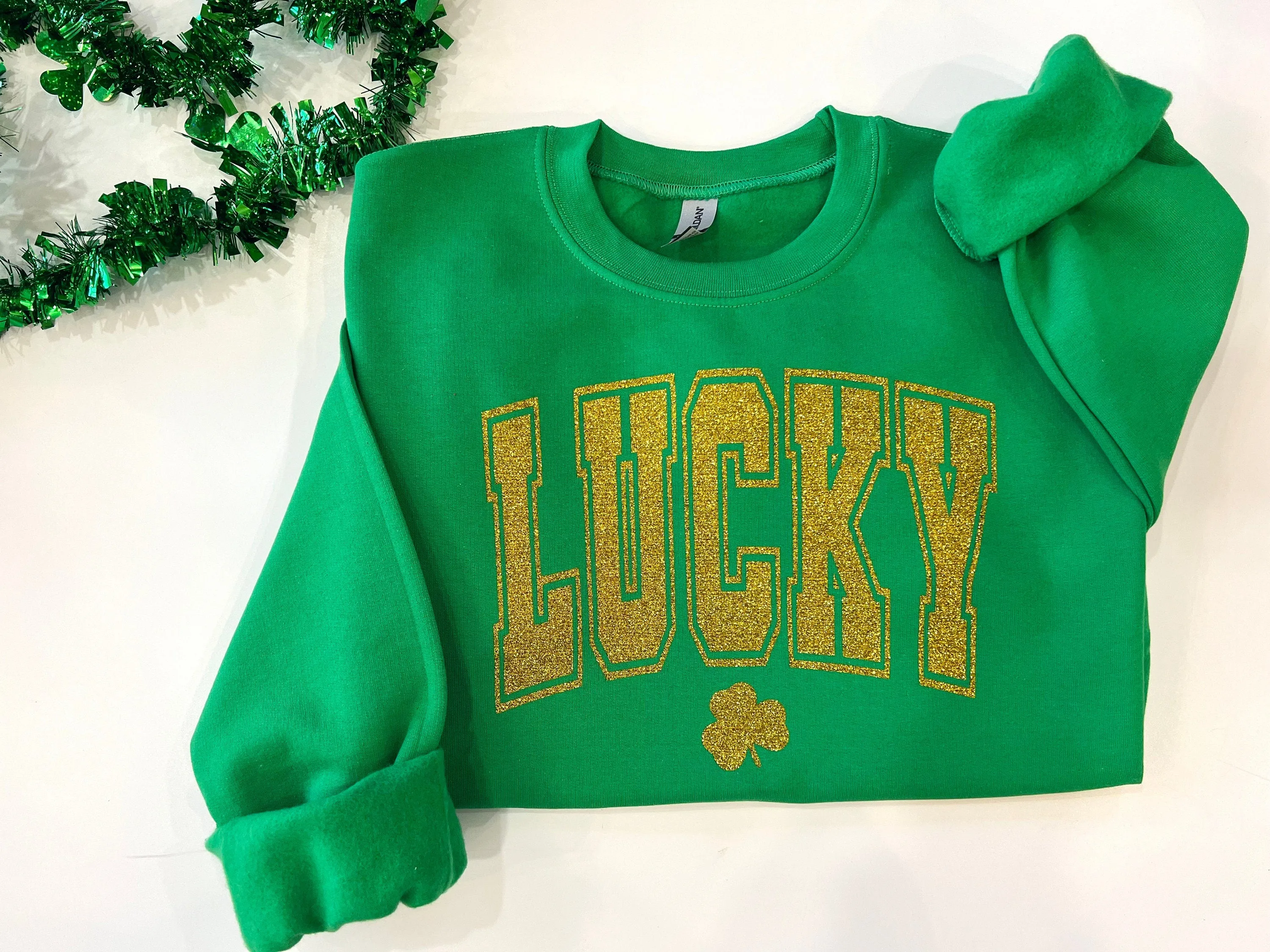 Glitter lucky sweatshirt, St. Patricks day sweater, Shamrock sparkle shirt, St. paddys day top, lucky clover top, St. patty's day crewneck