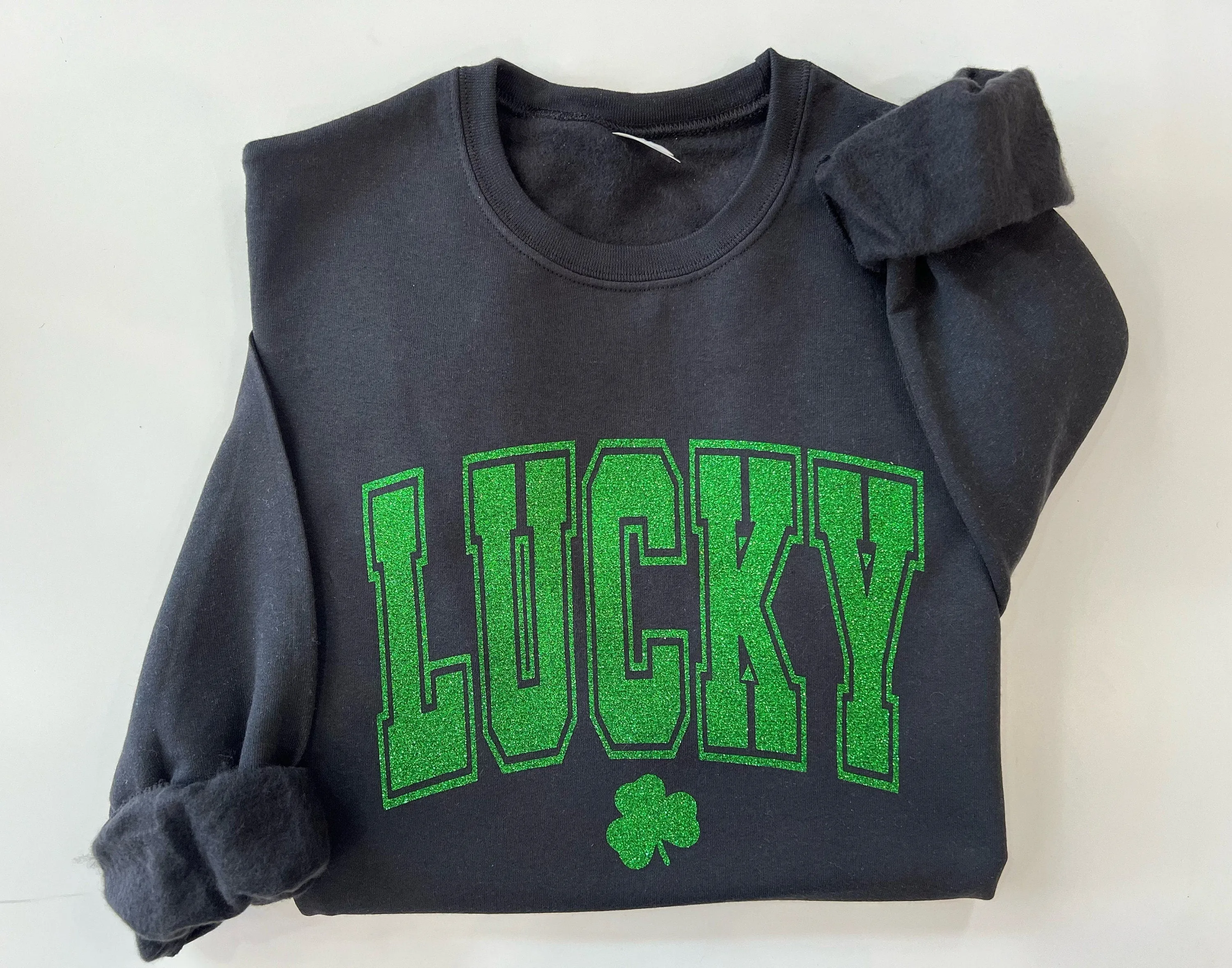 Glitter lucky sweatshirt, St. Patricks day sweater, Shamrock sparkle shirt, St. paddys day top, lucky clover top, St. patty's day crewneck
