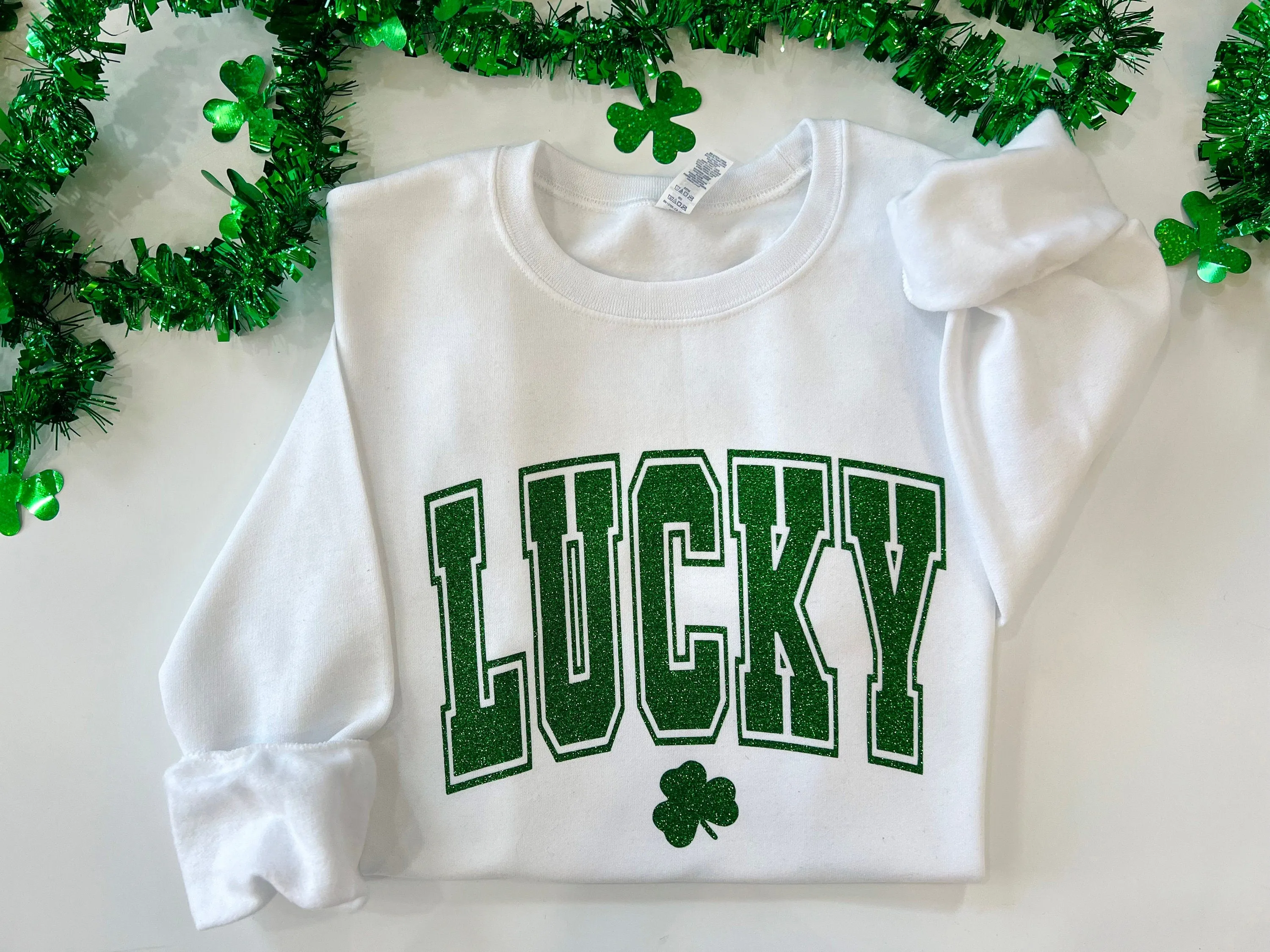 Glitter lucky sweatshirt, St. Patricks day sweater, Shamrock sparkle shirt, St. paddys day top, lucky clover top, St. patty's day crewneck