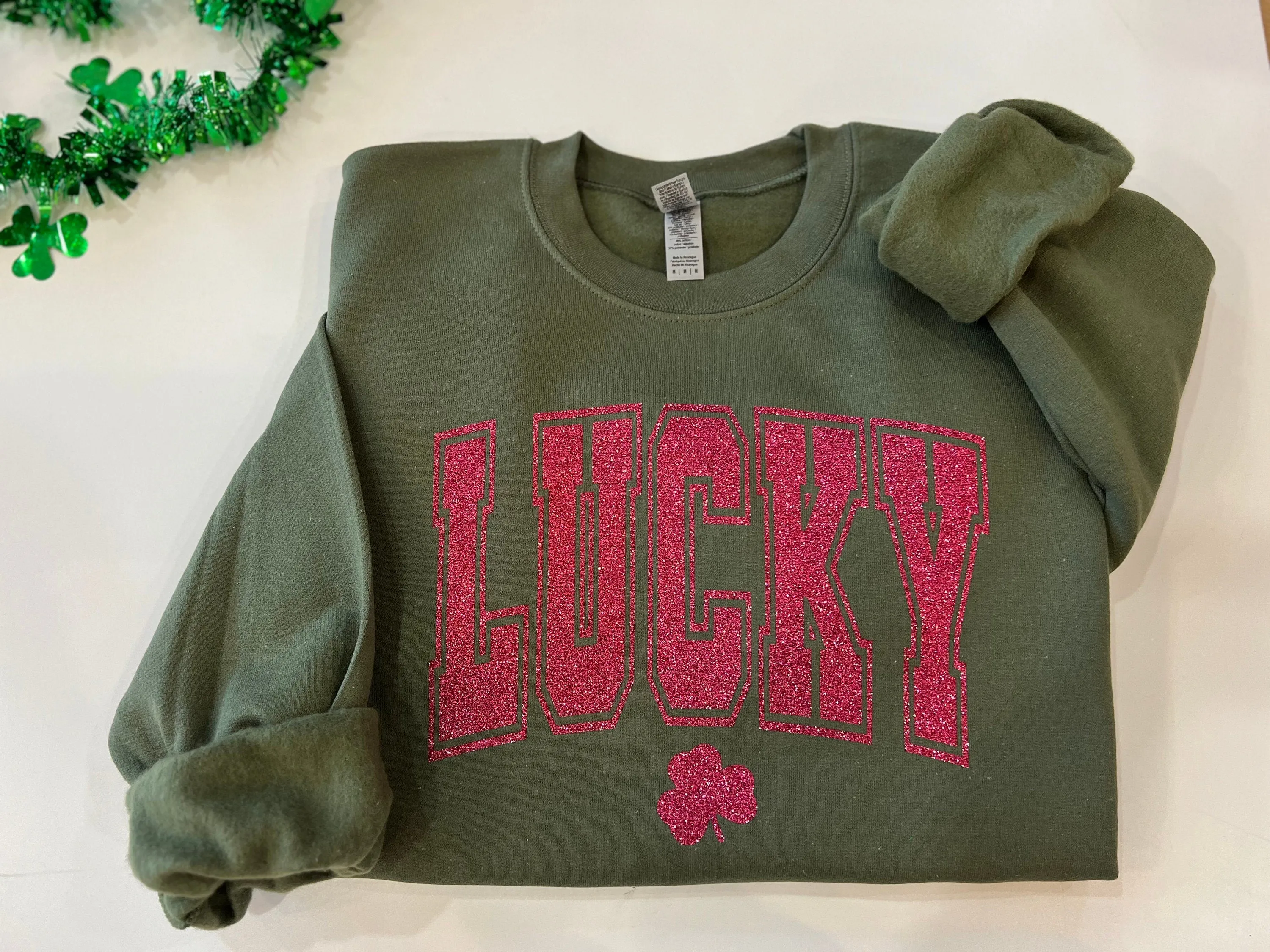 Glitter lucky sweatshirt, St. Patricks day sweater, Shamrock sparkle shirt, St. paddys day top, lucky clover top, St. patty's day crewneck