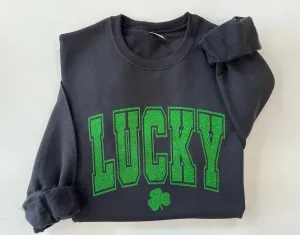 Glitter lucky sweatshirt, St. Patricks day sweater, Shamrock sparkle shirt, St. paddys day top, lucky clover top, St. patty's day crewneck