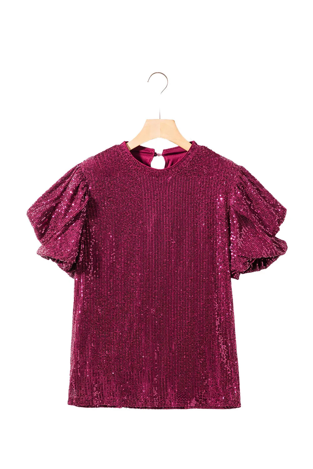 Glittering Sequin Short Bubble Sleeve Blouse