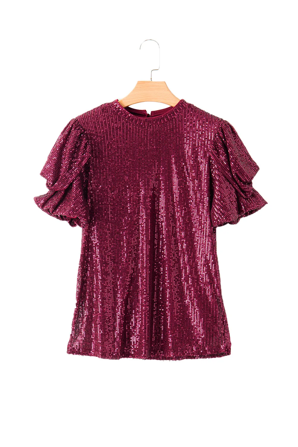 Glittering Sequin Short Bubble Sleeve Blouse