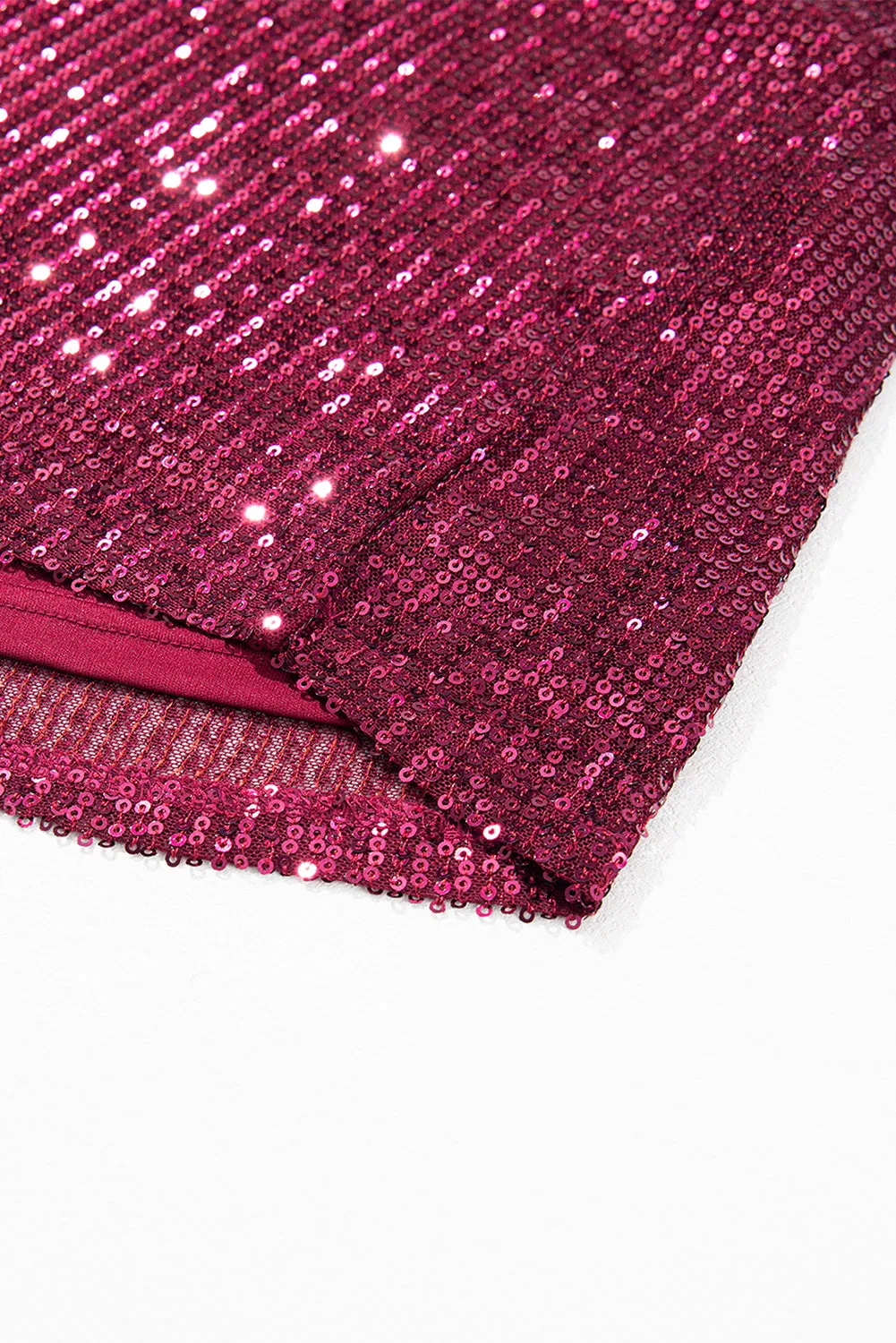 Glittering Sequin Short Bubble Sleeve Blouse