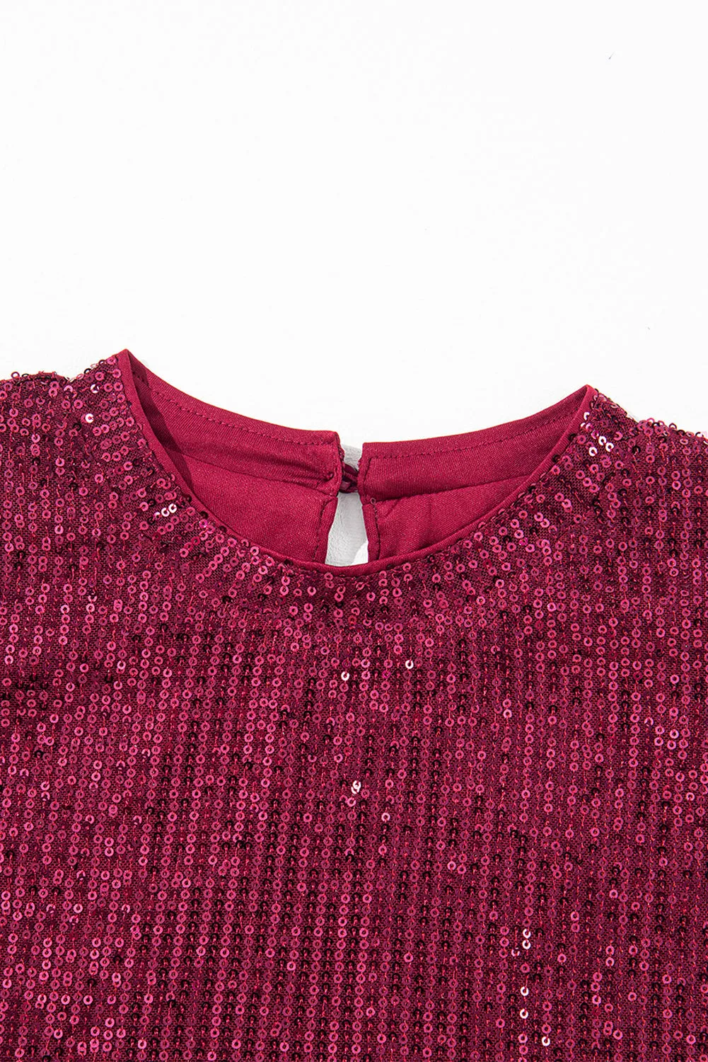 Glittering Sequin Short Bubble Sleeve Blouse