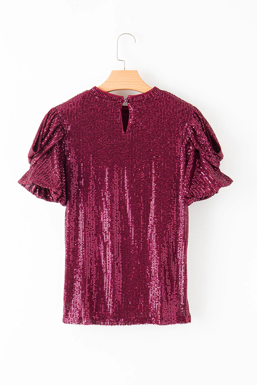 Glittering Sequin Short Bubble Sleeve Blouse