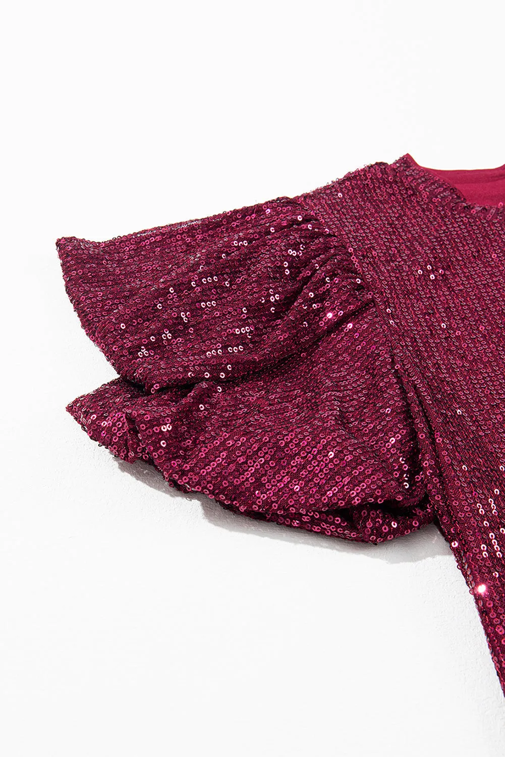 Glittering Sequin Short Bubble Sleeve Blouse