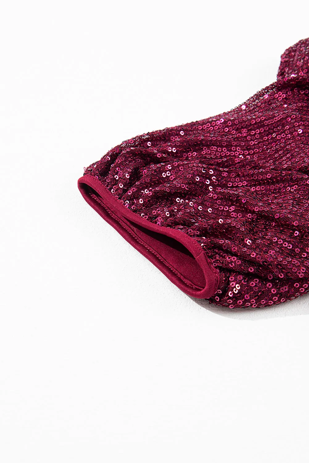 Glittering Sequin Short Bubble Sleeve Blouse