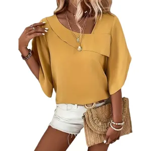 Glow Up Asymmetric Batwing Short Sleeve Blouse