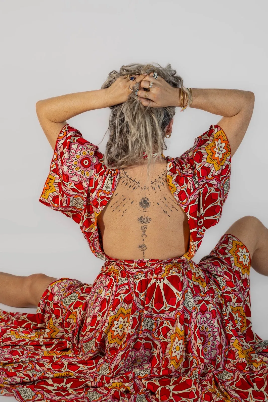 Goddess circle dress in sunset kaleidoscope
