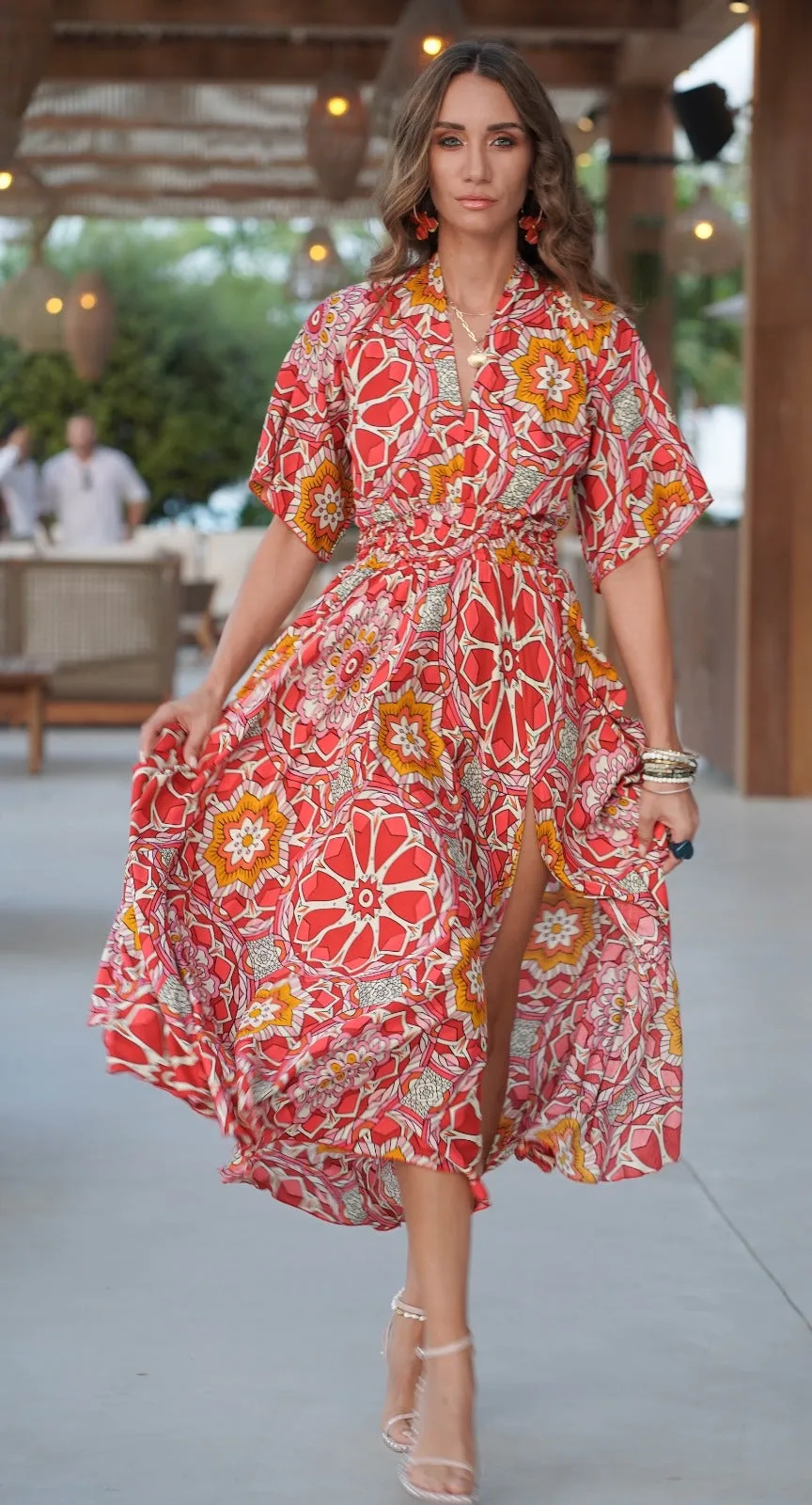 Goddess circle dress in sunset kaleidoscope