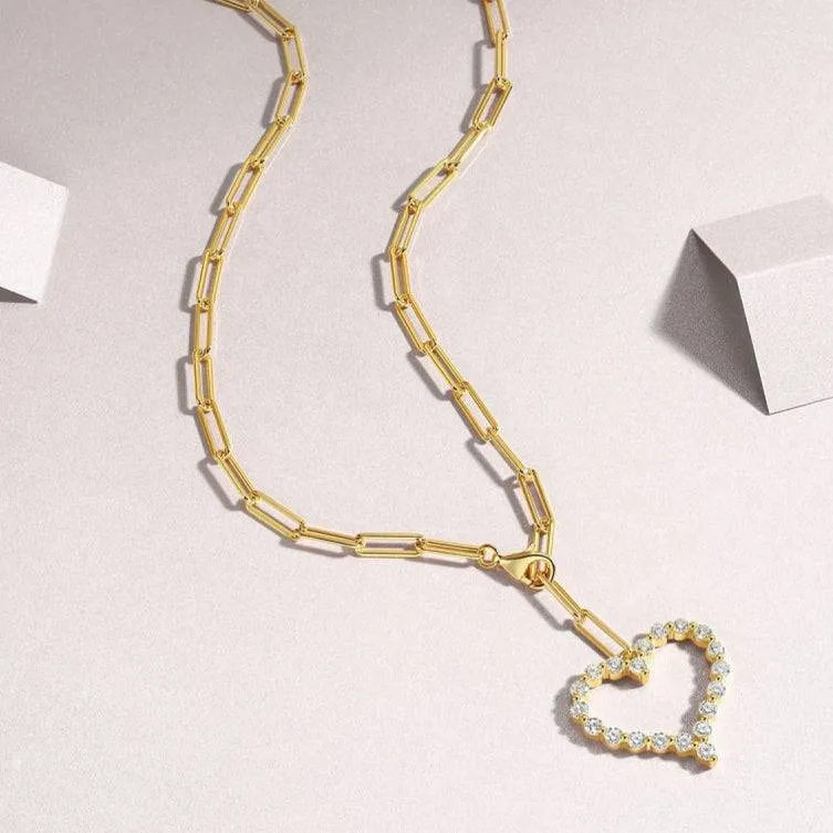 Gold Heart Charm Link Pendant Necklace