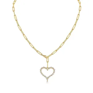 Gold Heart Charm Link Pendant Necklace