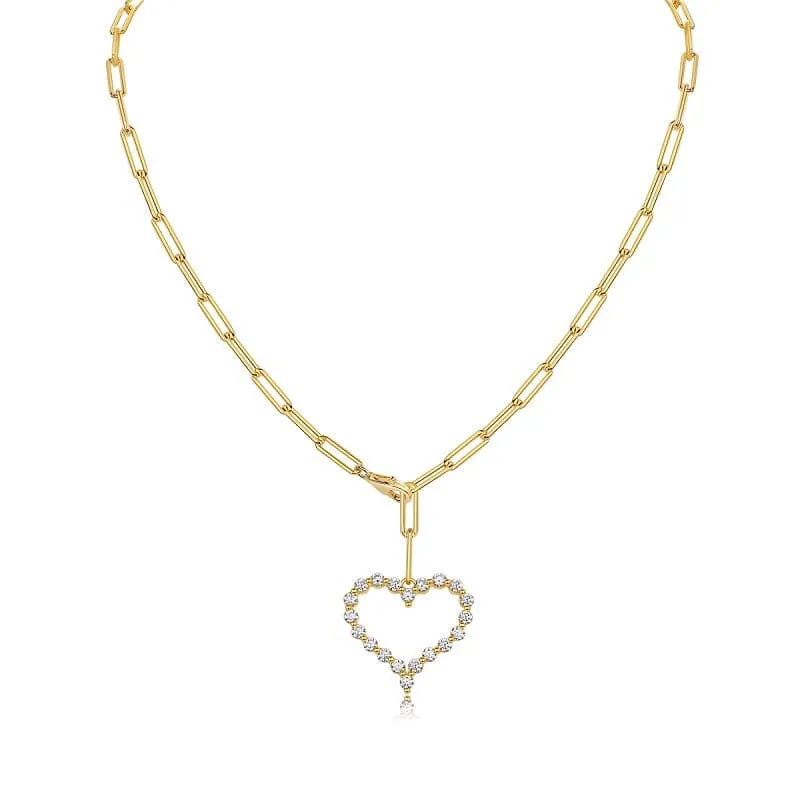 Gold Heart Charm Link Pendant Necklace