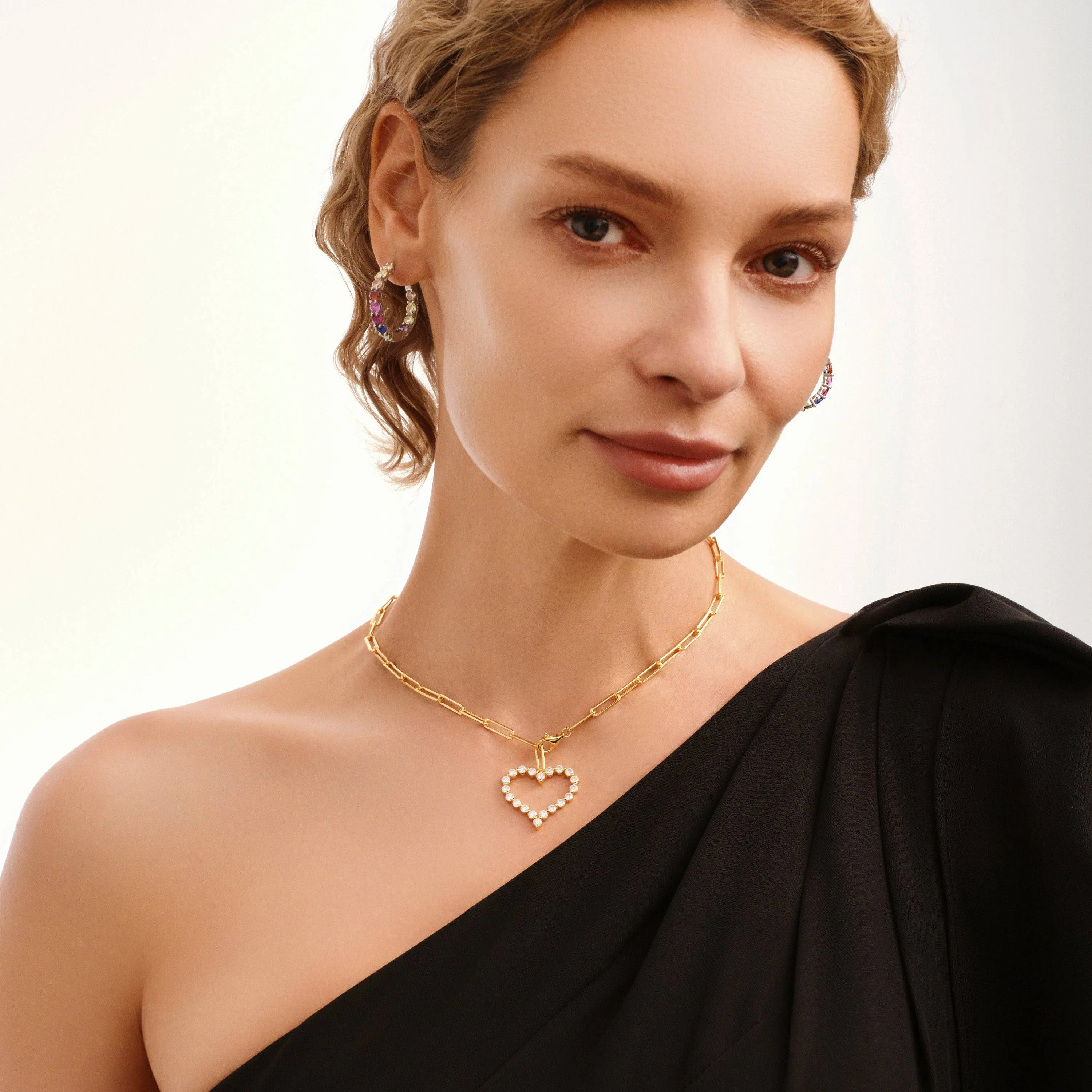 Gold Heart Charm Link Pendant Necklace